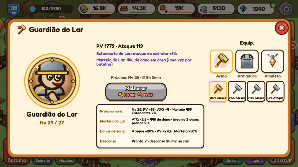 Captura de tela: Equipe seu herói